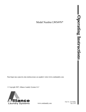 Alliance Laundry Systems LWS49N Series Operating Instructions