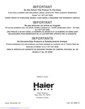 Haier HPR09XC5 - 9,000 BTU Portable Air Conditioner User Manual