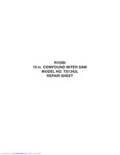 Ryobi TS1342L Repair Sheet