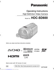 Panasonic HDC-SD600 Operating Instructions Manual