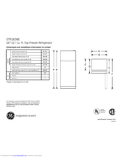 GE GTR16DBEWW Dimensions And Installation Information
