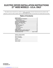 Whirlpool WED5800BW Installation Manual