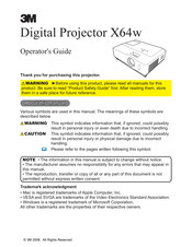 3M X64W - Digital Projector XGA LCD Operator's Manual