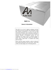 Audio Note DAC1.1x Signature Owner's Information