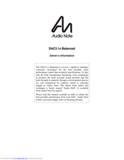 Audio Note DAC3.1x Balanced Owner's Information