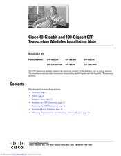 Cisco 40-Gigabit and 100-Gigabit CFP Transceiver Modules Installation Notes