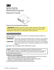 3M Multimedia Projector X55i Operator's Manual