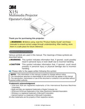 3M Multimedia Projector X15i Operator's Manual