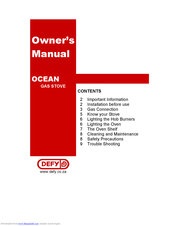 Defy OCEAN GAS STOVE Owner's Manual