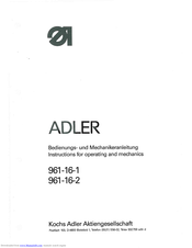 Duerkopp Adler 961-16-1 Operating Instructions Manual