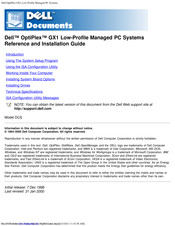 Dell OptiPlex GX1 Low-Profile Managed PC Systems Reference And Installation Manual