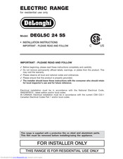 DeLonghi Electric Range DEGLSC 24 SS Installation Instructions Manual