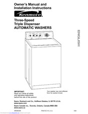 Kenmore Kenmore Three-Speed Triple Dispenser Automatic Washers Owner's Manual & Installation Instructions