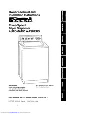 KENMORE Kenmore Three-Speed Triple Dispenser Automatic Washers Owner's Manual & Installation Instructions