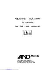 And Weighing indicator AD-4316 Instruction Manual