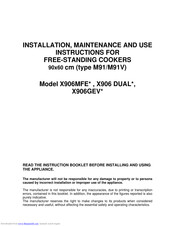 Bertazzoni X906 DUAL Installation, Maintenance And Use  Instructions