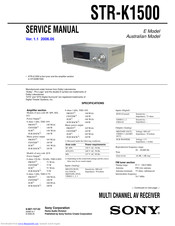Sony STR-K1500 - Receiver Component For Ht-ddw1500 Service Manual