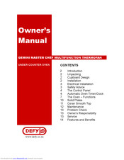 DEFY GEMINI MASTER CHEF Owner's Manual