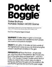 Parker Brothers Portable Hidden WORD game Manual
