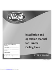 Hunter Type A Installation And Operation Manual