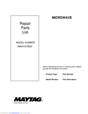 Maytag AMV6167BDS Repair Parts List Manual