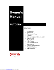 DEFY Autodry Owner's Manual