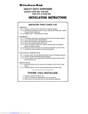 Kitchenaid KWD-2C0 Installation Instructions