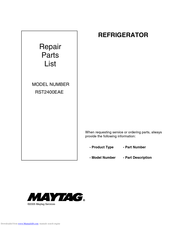 Maytag RST2400EAE Repair Parts List Manual