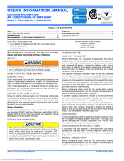 Johnson Controls SINGLE PHASE User's Information Manual