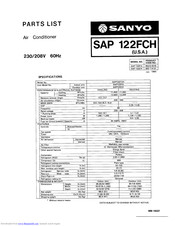 Sanyo SAP 122FCH Parts List