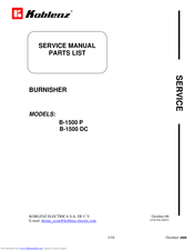 Koblenz B-1500 DC Service Manual & Parts List