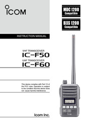 ICOM UHF IC-F60 Insrtuction Manual