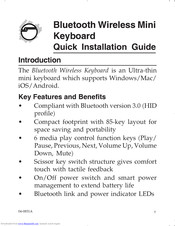 SIIG Bluetooth Wireless Mini Keyboard Quick Installation Manual