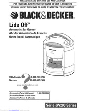 Black & Decker Lids Off JW200 Series Use And Care Book Manual