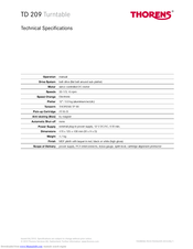 Thorens TD 209 Technical Specifications