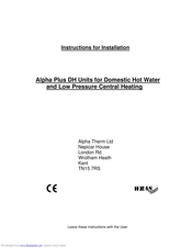 Alpha Alpha Plus DH Units Instructions For Installation Manual