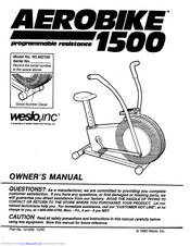 Weslo Aerobike 1500 Excercise Bike Owner's Manual
