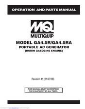 Multiquip GA4.5RA Operation And Parts Manual