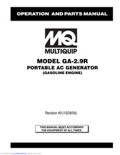 Multiquip GA-2.9R Operation And Parts Manual