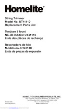 Homelite UT41110 Replacement Parts List