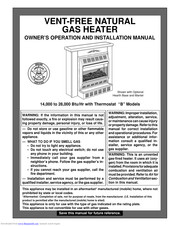 Master VENT-FREE NATURAL GAS HEATER Owner's Operating & Installation Manual