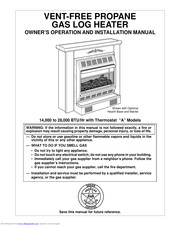 Master Vent-Free Gas Log Propane Gas Space Heater Owner's Operation And Installation Manual