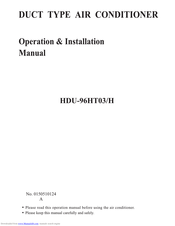 Haier HDU-96HTO3/H Operation & Installation Manual