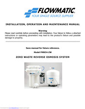 Flowmatic FMR04-ZW Installation, Operation And Maintanance Manual