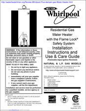 Whirlpool Residential Electric Water Heater Installation Instructions And Use & Care Manual