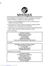 Ford Mystique Owner's Manual