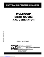 Multiquip GA-6HZ Parts And Operation Manual
