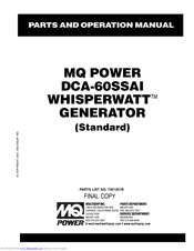 MQ Power WHISPERWATT DCA-60SSAI Parts And Operation Manual