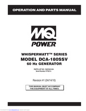 MQ Power WHISPERWATT DCA-180SSV Operation And Parts Manual