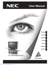 NEC PlasmaSync T1000 User Manual